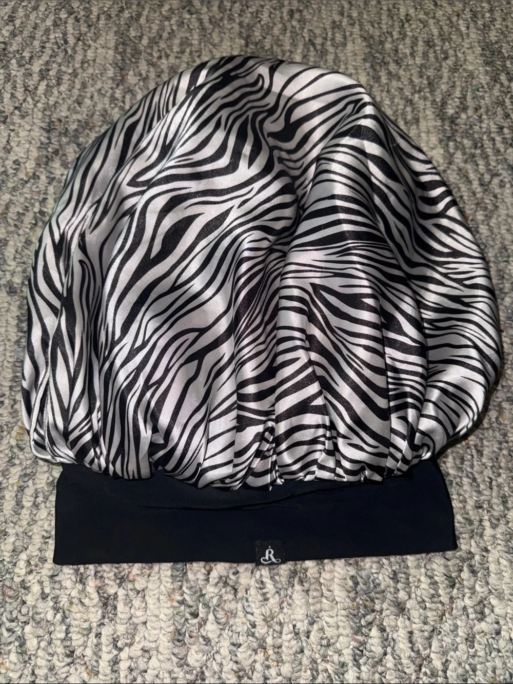 Zebra-Print Satin Sleep Bonnet with Black Band